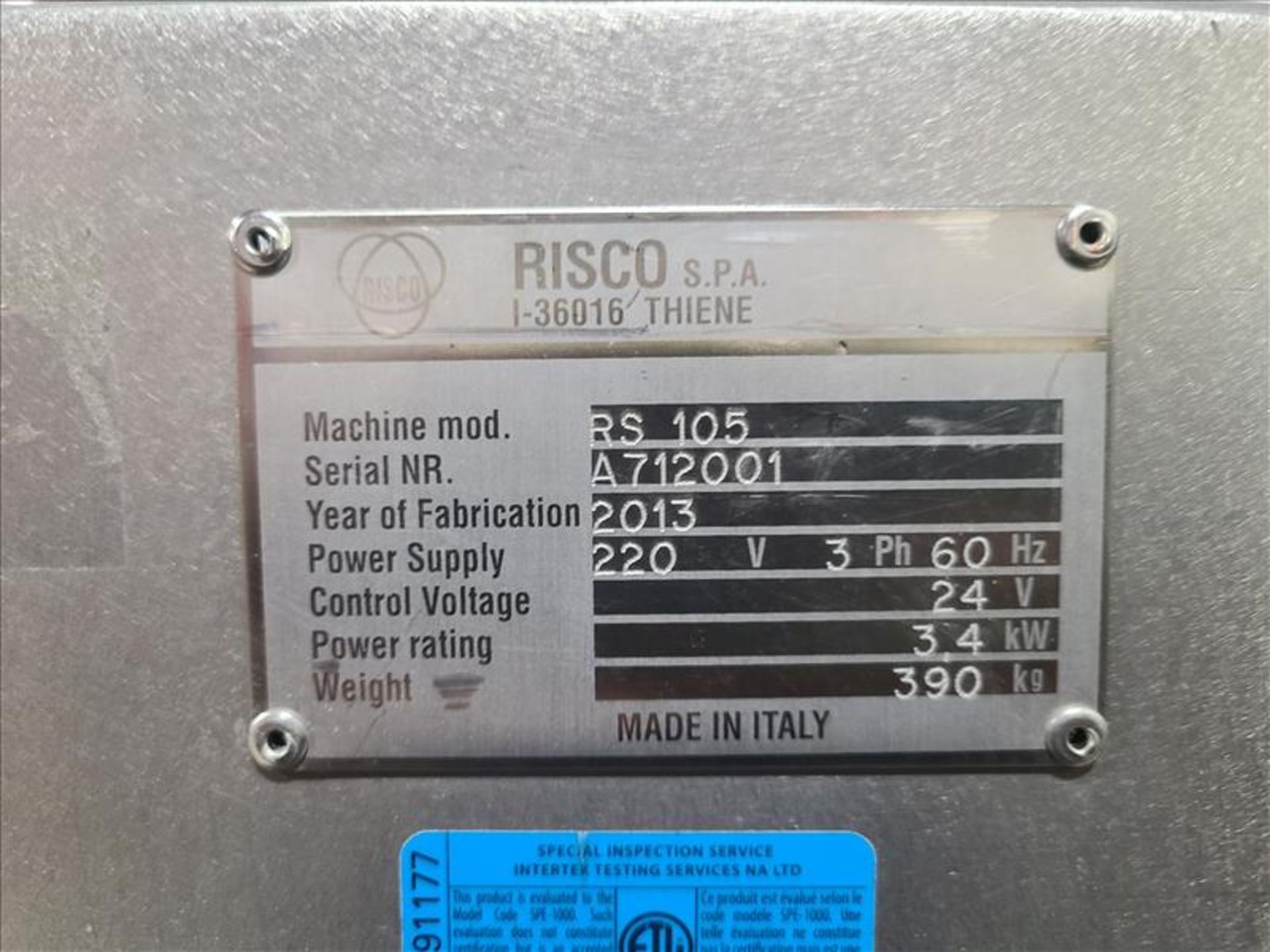 Risco Vacuum Filler/Sausage Stuffer, mod. RS 105, ser. no. A712001, 220 volts, 3 Phase, 60 Hz (2013) - Image 7 of 7