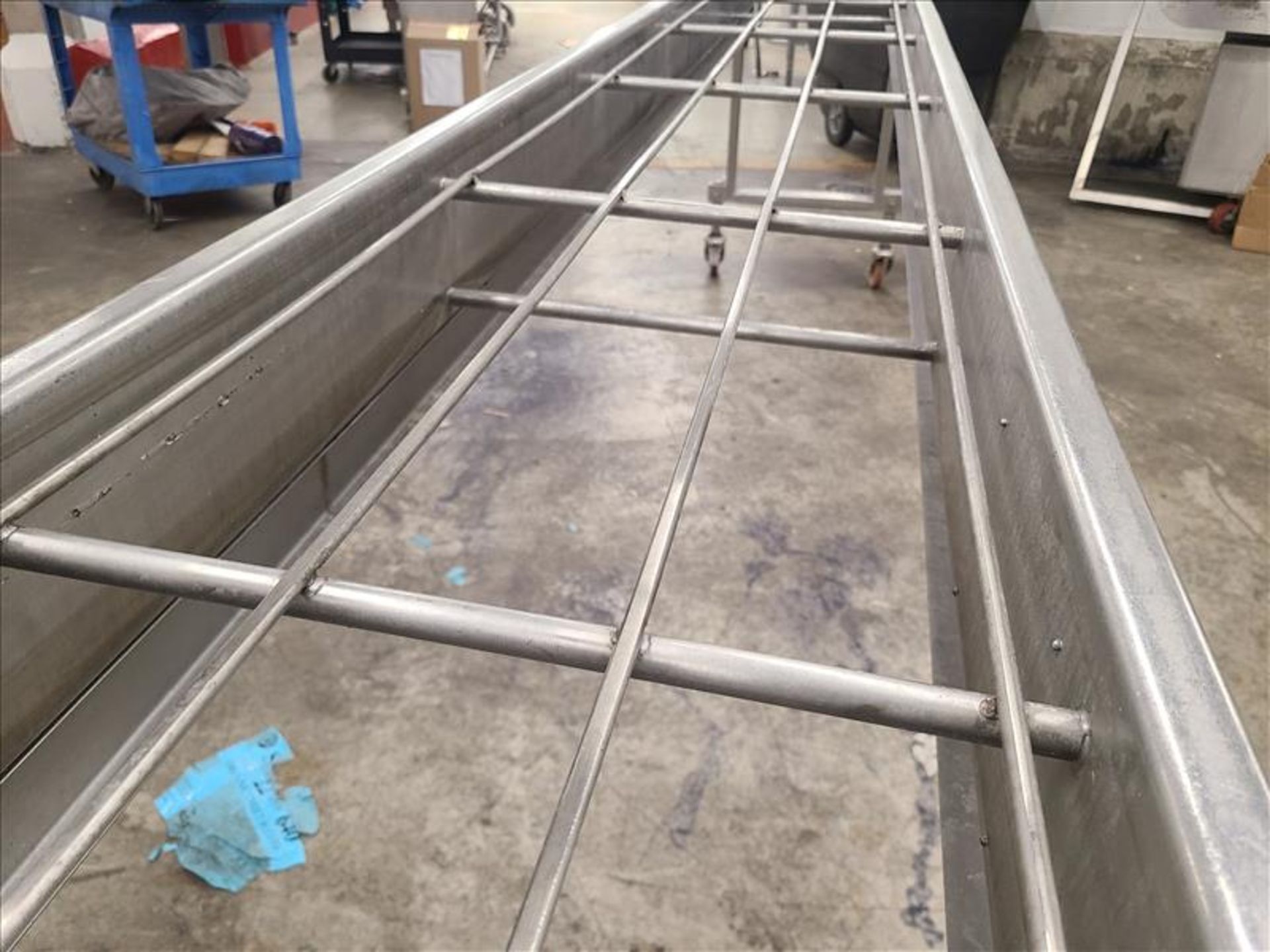 Conveyor, approx. 152 in. long x 16 in. wide, w/stainless steel motor, steel frame, casters [Loc. - Image 2 of 5