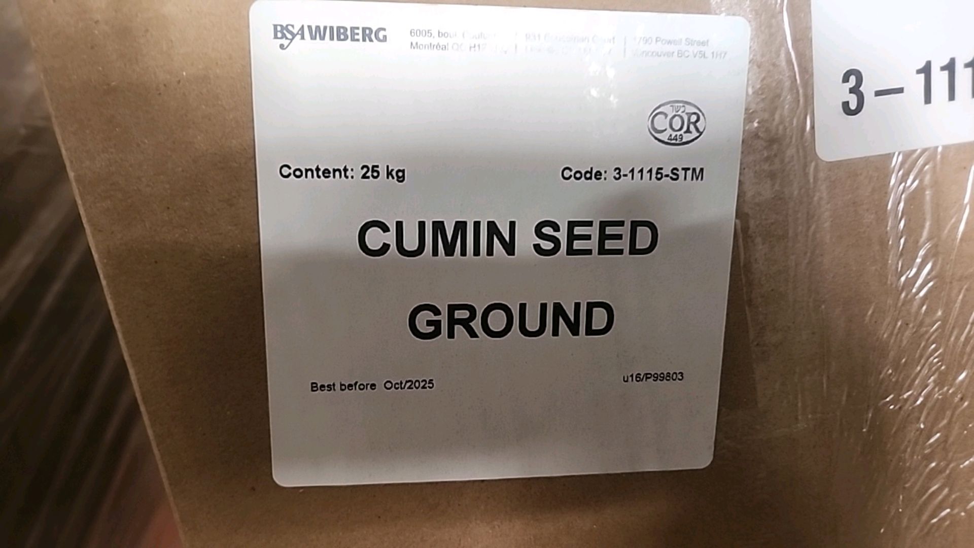 (8 boxes/25 kg ea. = 200 kg) BSA Wiberg ground cumin 3-1115-STM [Loc.Warehouse] - Image 2 of 3