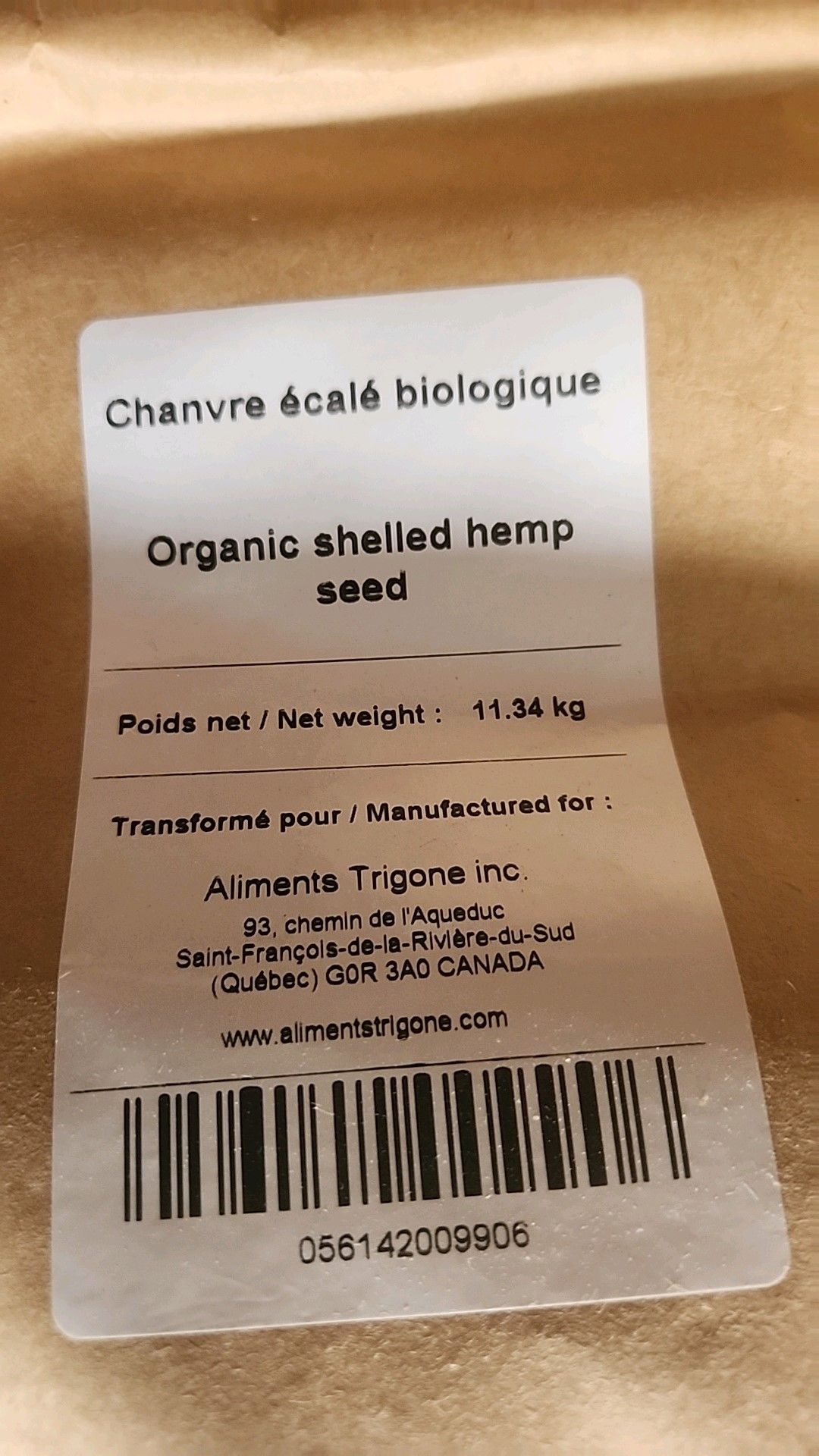 (6 bags/11 kg = 66 kg) Aliments Trigona organic shelled hemp seed [Loc.Warehouse] - Image 2 of 2