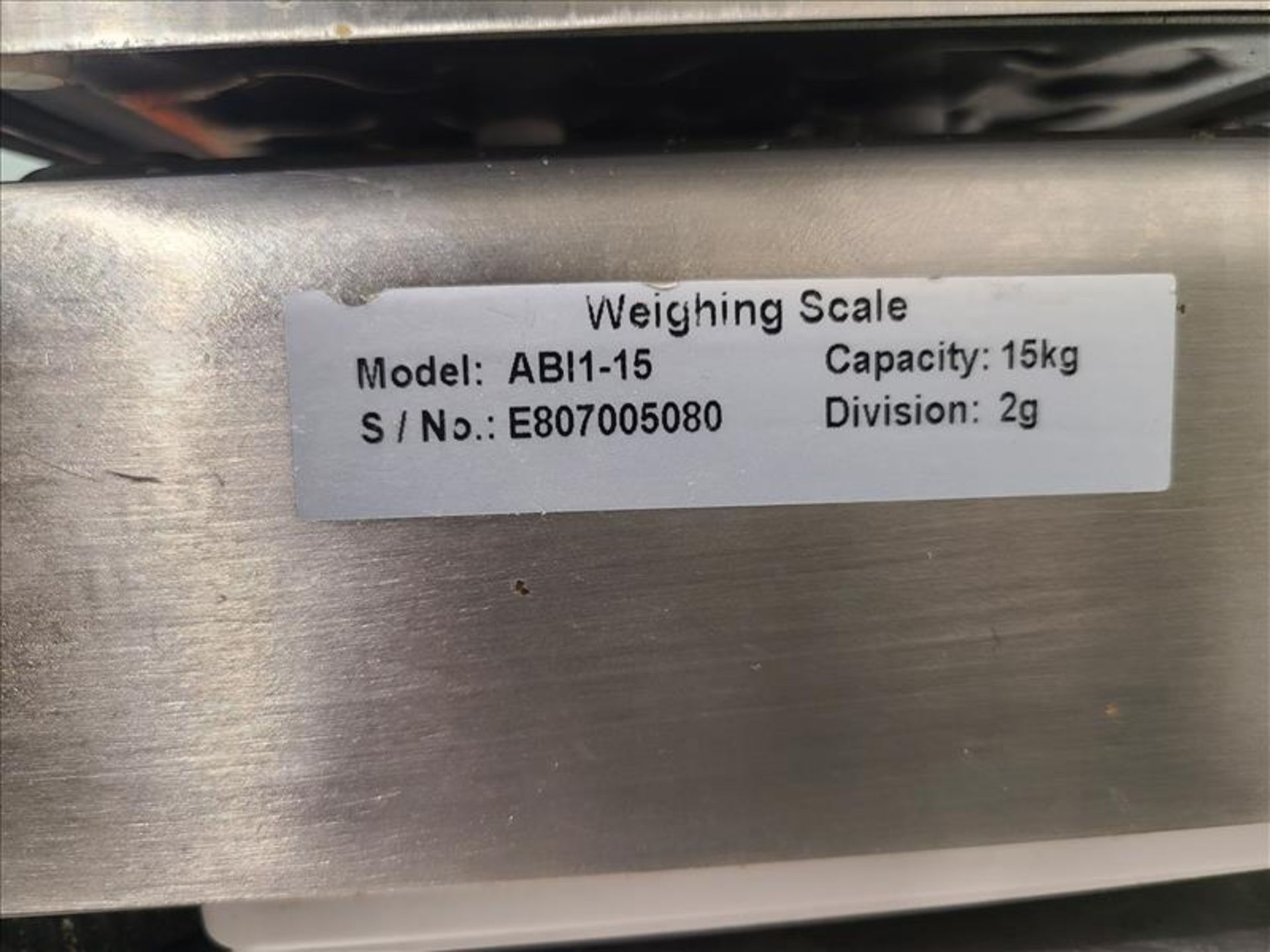 ABI Systems Digital Weighing Scale, mod. ABI1-15, ser. no. E807005080, 15 kg. capacity [Loc. - Image 2 of 2