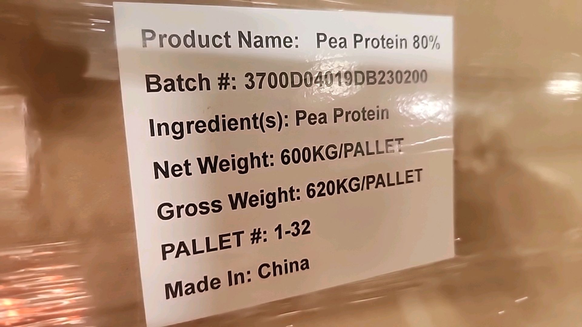 (3 pallet/620 kg = 1800 kg) pea protein isolate 80 percent [Loc.Warehouse] - Image 2 of 2