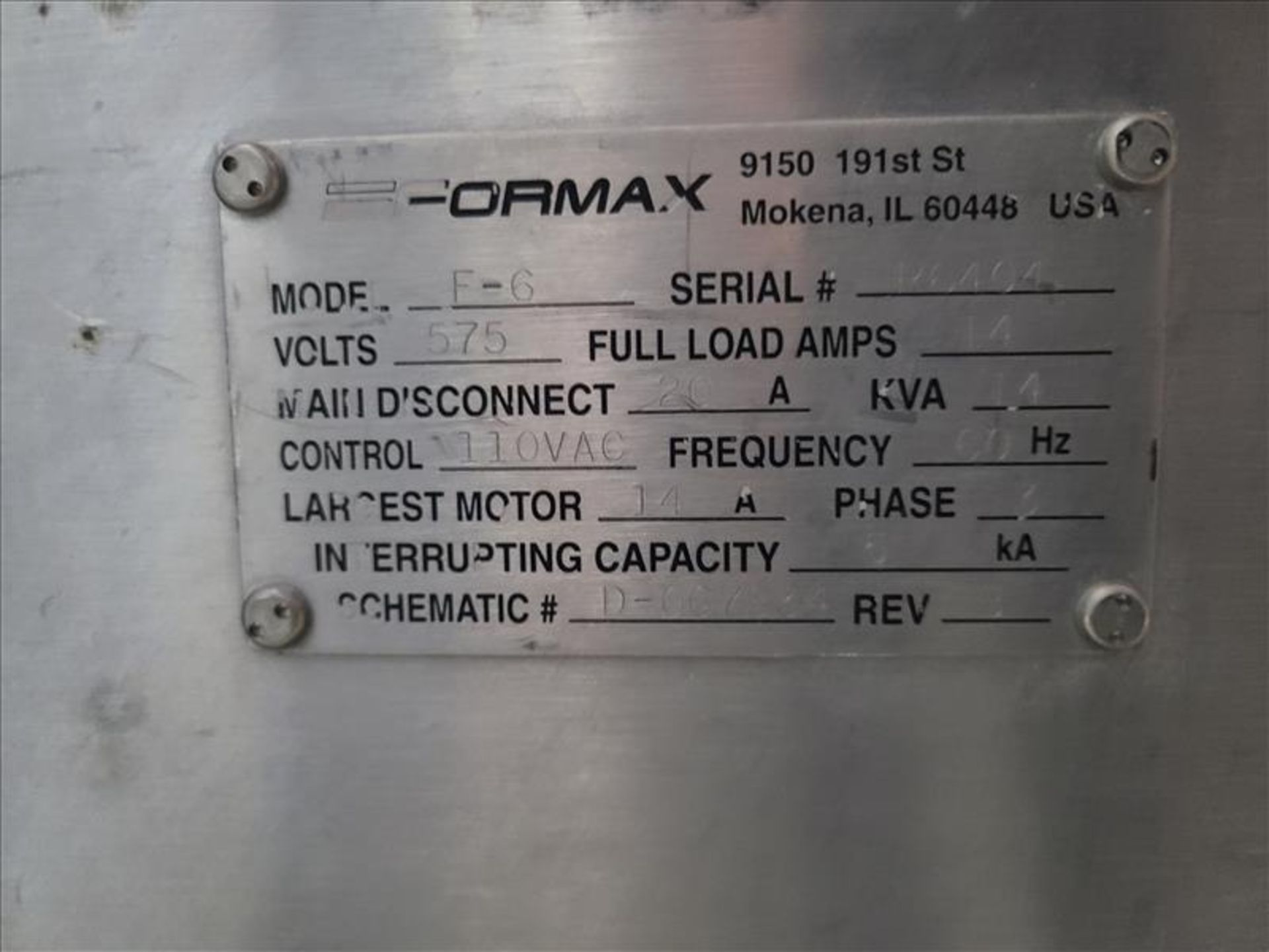 Formax Forming Machine, mod. F-6, ser. no. R6404, 575 volts, 3 phase, 60 Hz [Loc.Warehouse] - Image 5 of 5