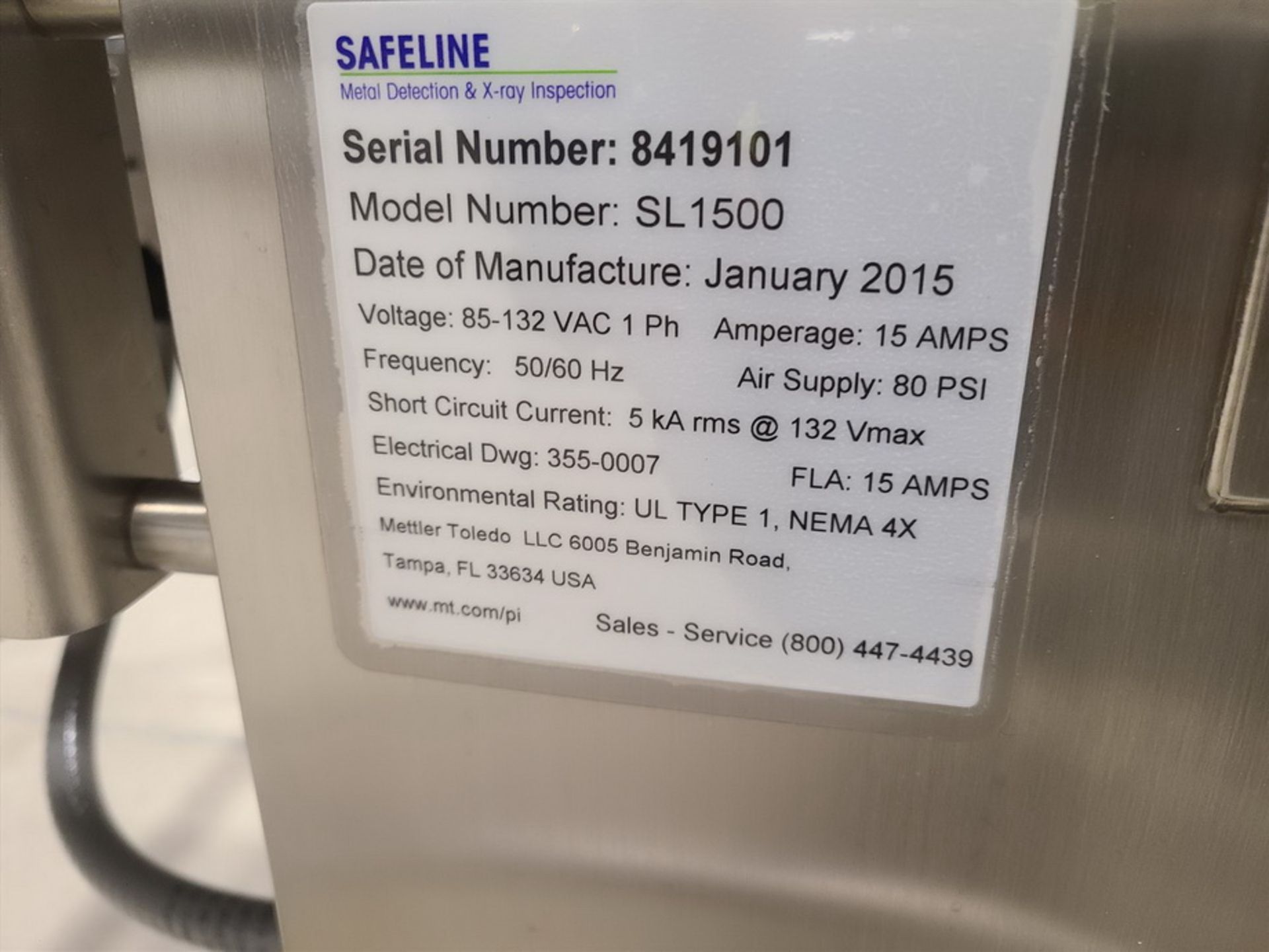 Mettler Toledo metal detector mod. SL1500, ser. no. 8419101 (2015), stainless steel, approx. 6 in. x - Image 3 of 3