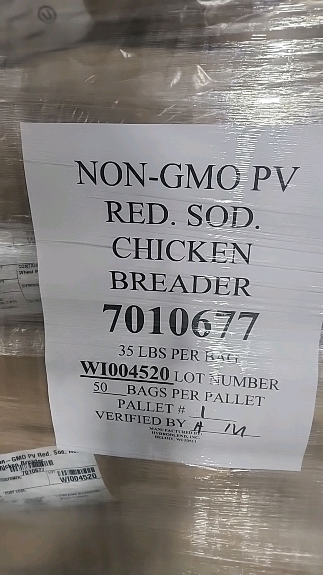 (7 pallets, 291 bags/35 lbs ea. = 10185 lbs) hot chicken breader LS 7010677 non-GMO [Loc.Warehouse] - Image 4 of 5
