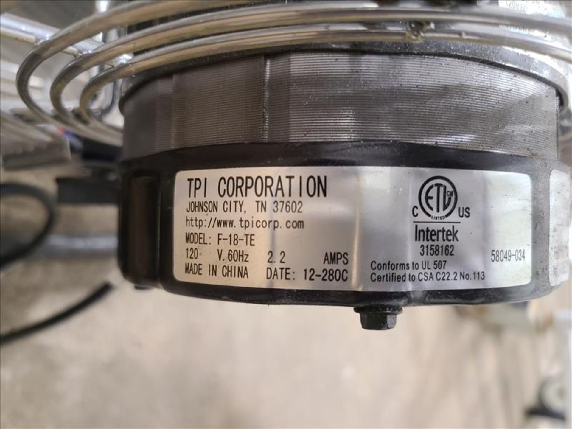 (2) TPI Industrial Fans, mod. F-18-TE, approx. 20 in. diameter [Loc.Extrusion Room] - Image 4 of 4