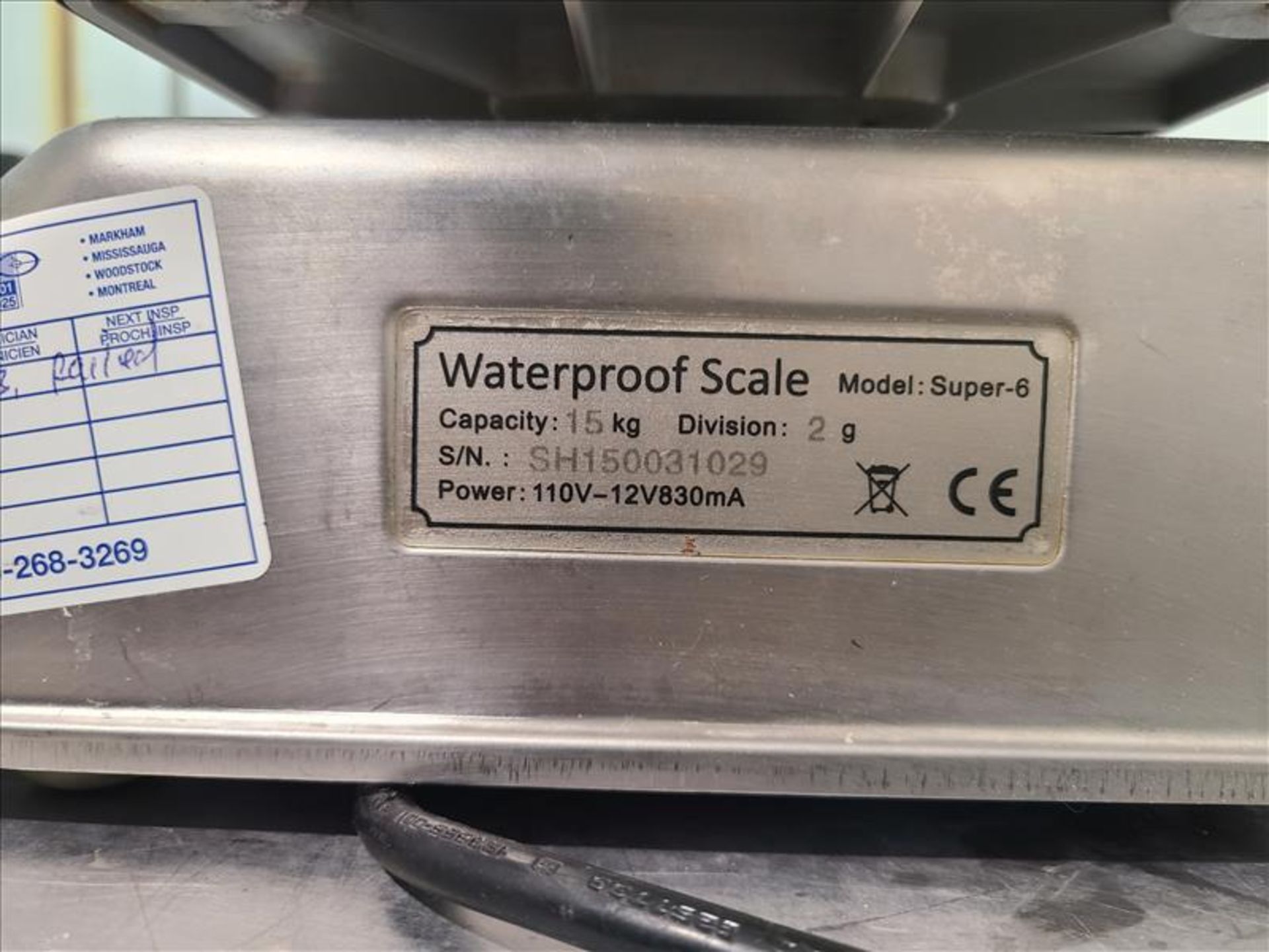 IP68 Waterproof Digital Scale, mod. Super-6, ser. no. SH150031029, 15 kg. capacity, 110 volts [Loc. - Image 2 of 2