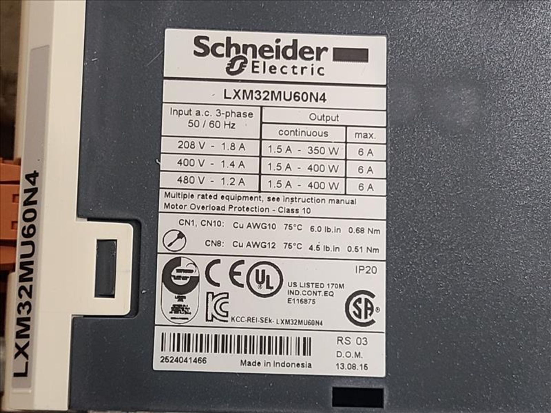 Schneider Electric Motion Servo Drive, mod. LXM32MU60N4 [Loc.Extrusion Room] - Image 2 of 3