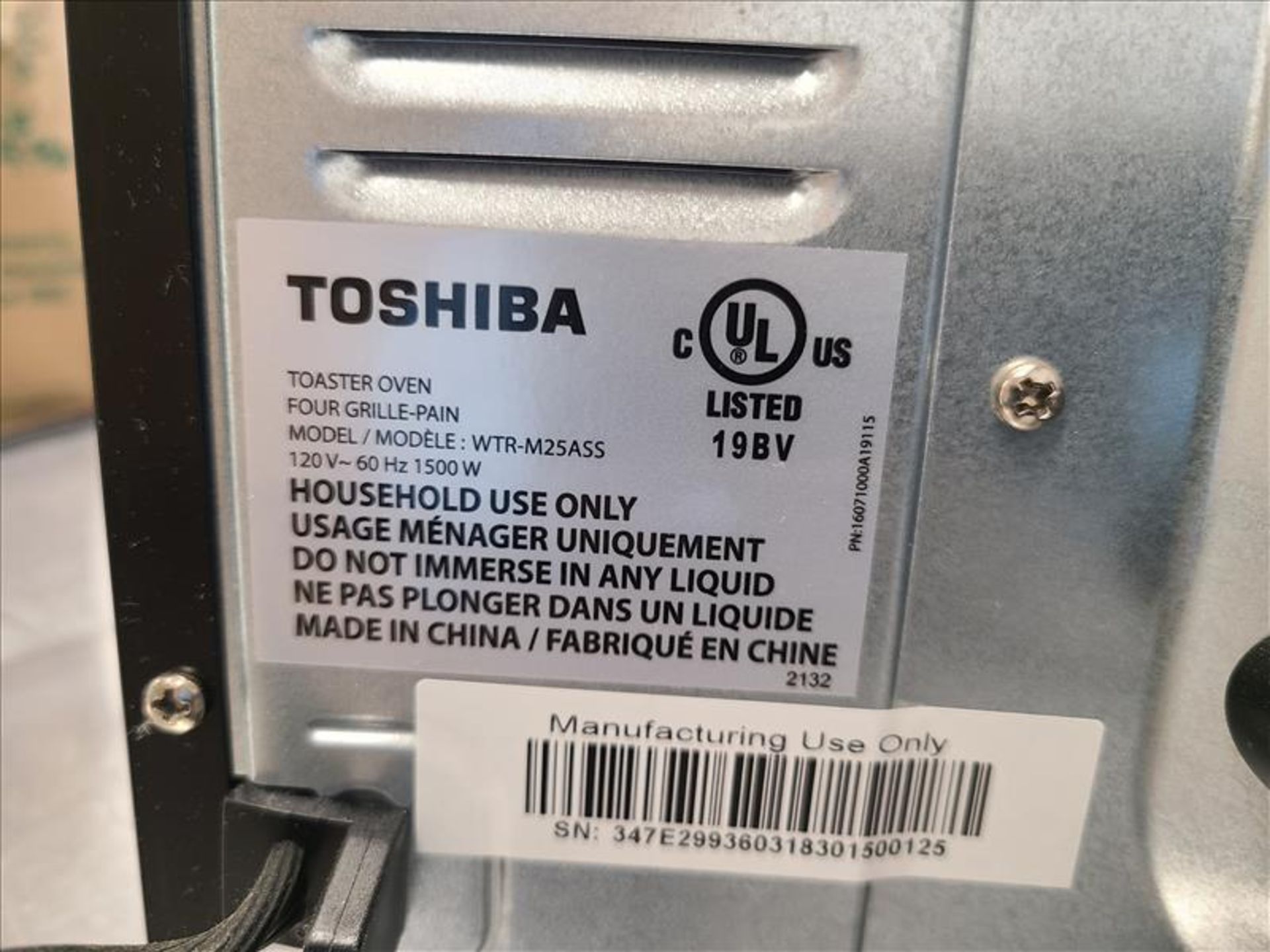Toshiba Toaster Oven, mod. WTR-M25ASS, ser. no. 347E299360318301500125, 120 volts, 60 Hz [Loc.Test - Image 3 of 3