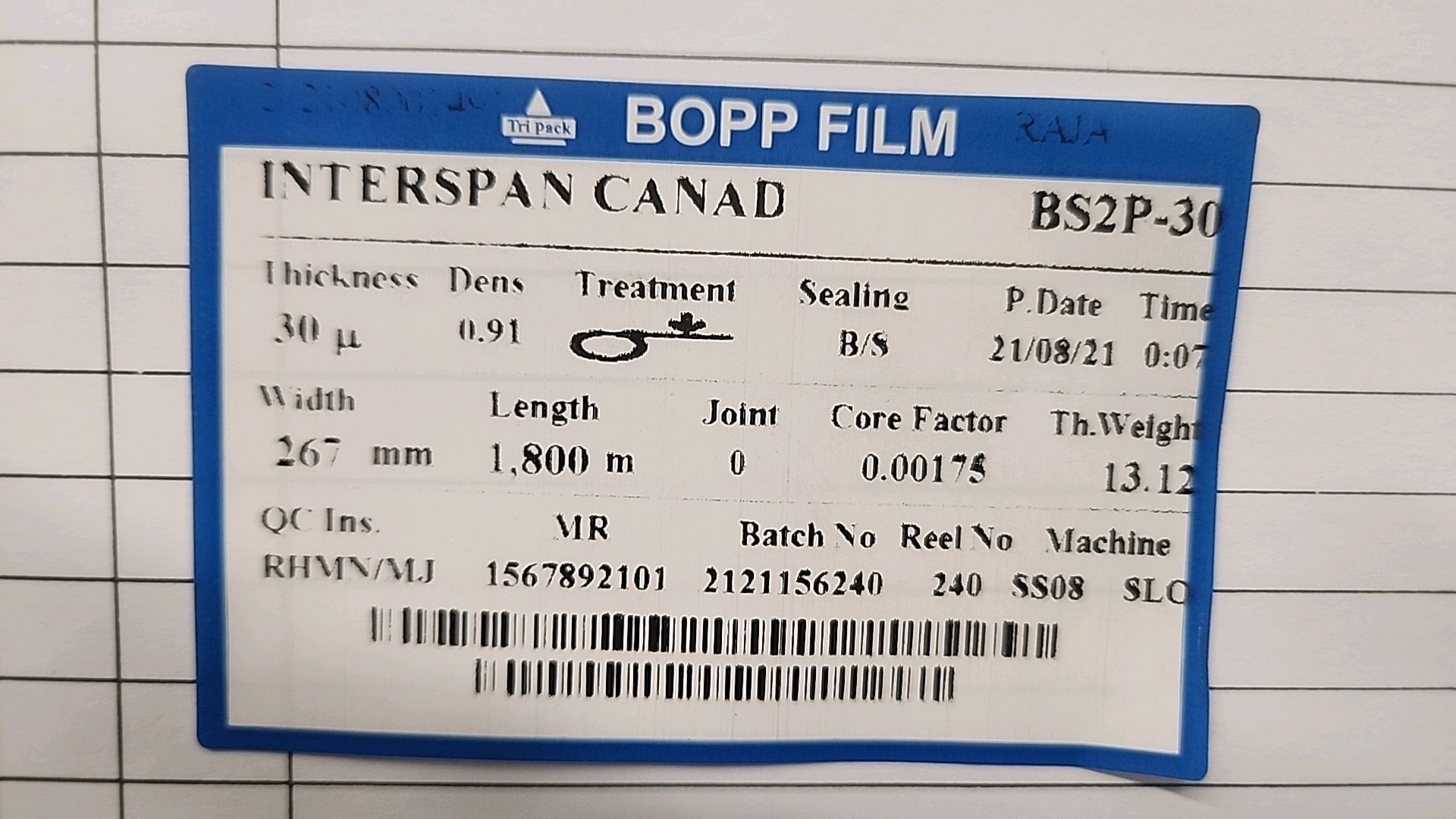 (2 pallets, 56 rolls/1800 meters ea. = 100,800 meters) film, 11 in. x 120GA CLEAR BOPP [Loc.Finished - Image 2 of 2