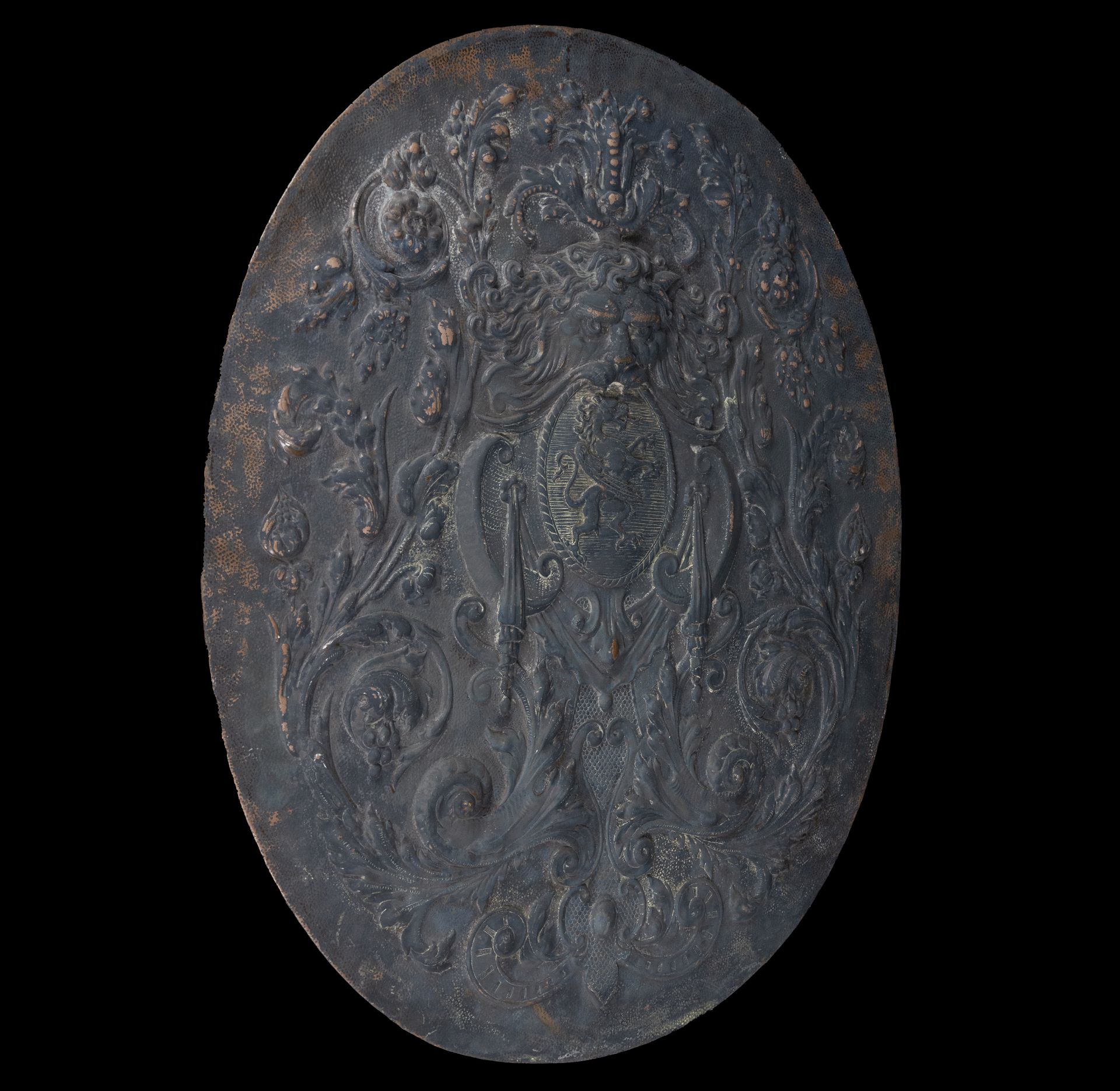 19th century embossed copper shield