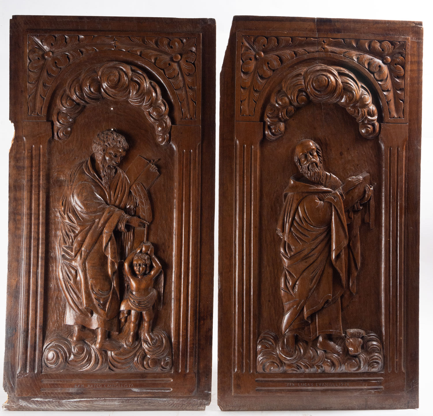 4 Relief panels of the four Evangelists, Hispano Flemish school of the 17th century