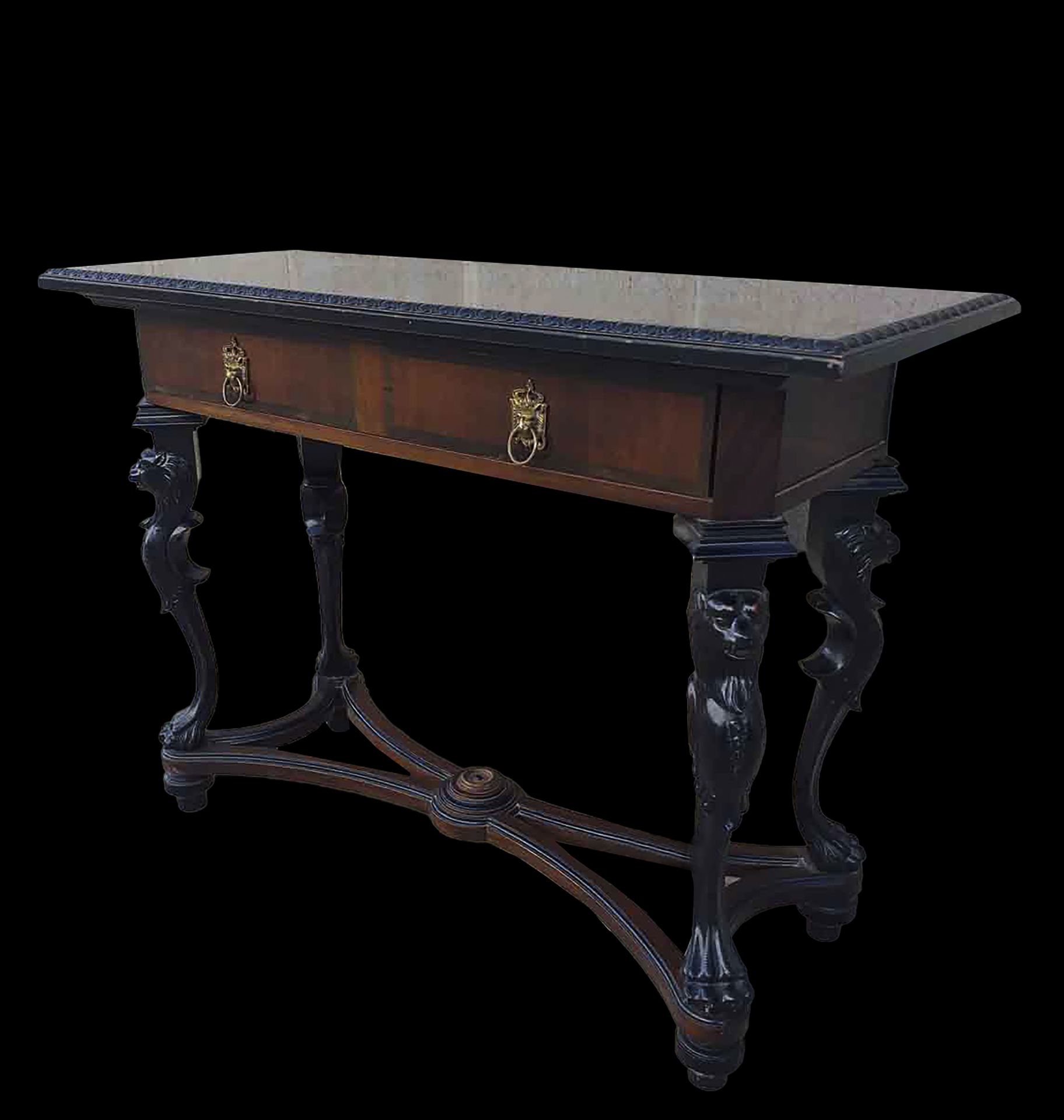 Console in rosewood and ebony marquetry enters Chippendale style, 19th century English Victorian wor - Image 3 of 5