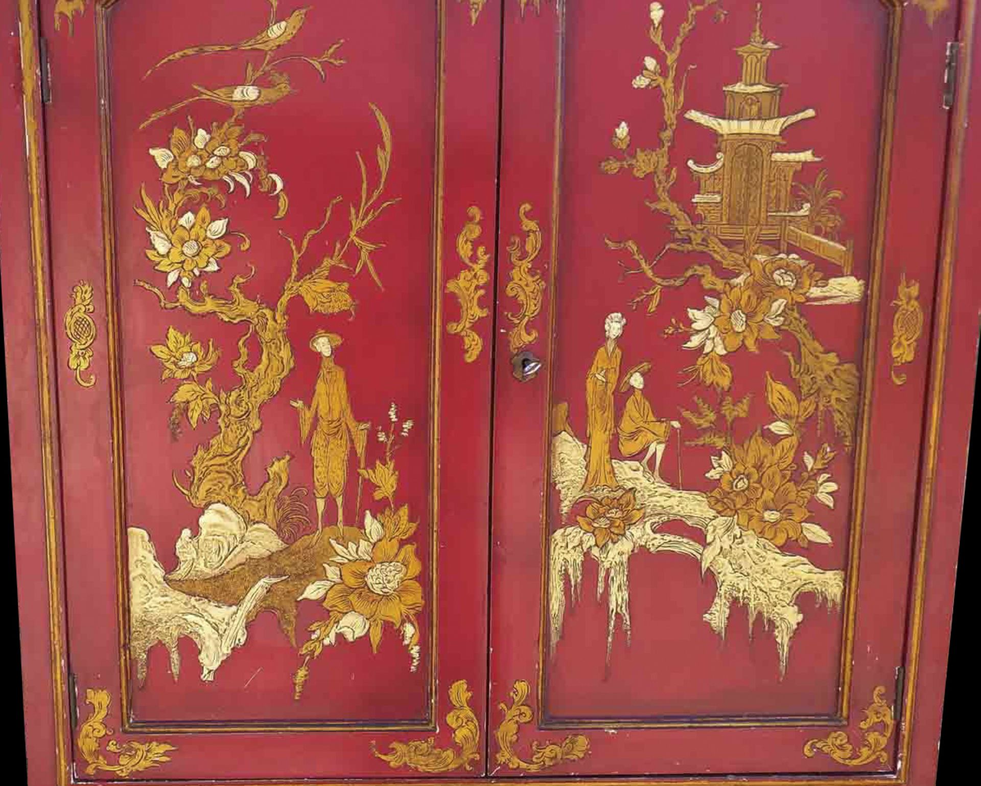Spectacular Mallorcan Secretariat Wardrobe with English Regency style chest of drawers with Chinese  - Image 10 of 10