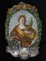 Beautiful 18th century Italian Deruta Ceramic Blessing Pot with Saint Catherine of Siena, 18th centu