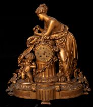 Large Louis XVI style clock with motif of Venus next to Cherubs, late 19th century