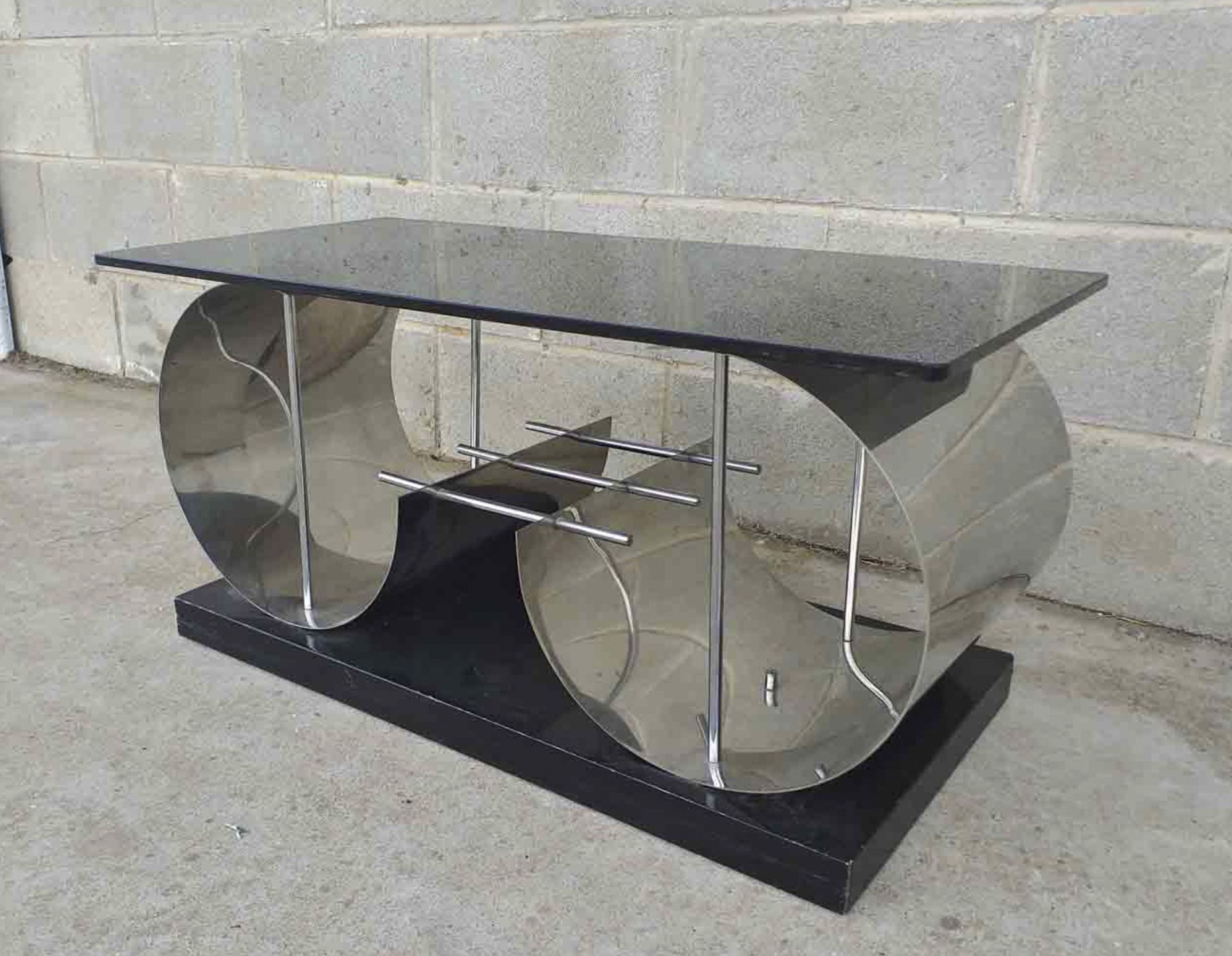 Important Italian Art Deco sideboard table in black marble and polished steel, 1950s - 1960s - Image 2 of 4