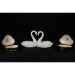 Pair of Sèvres porcelain dressing table jewelry boxes and porcelain swan, 19th century