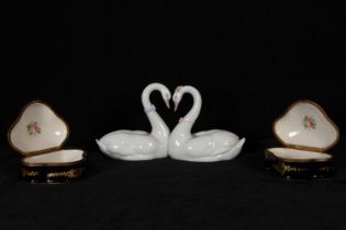 Pair of Sèvres porcelain dressing table jewelry boxes and porcelain swan, 19th century