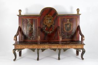 Mexican chorus bench in polychrome wood, 18th century colonial school, Viceroyalty of New Spain