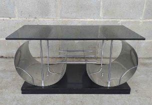 Important Italian Art Deco sideboard table in black marble and polished steel, 1950s - 1960s