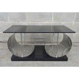 Important Italian Art Deco sideboard table in black marble and polished steel, 1950s - 1960s