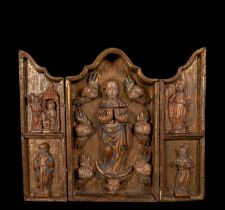 Rare and Exquisite small portable altar from Mechelen in late Flanders Gothic fruit wood from the 15