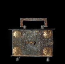 Plateresque cash box from the 16th century, in forged steel