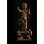 Precious San Juanito in carved and gilded wood, with period base, Italian school from the end of the