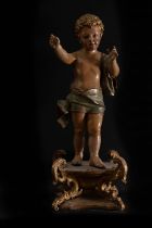 Precious San Juanito in carved and gilded wood, with period base, Italian school from the end of the