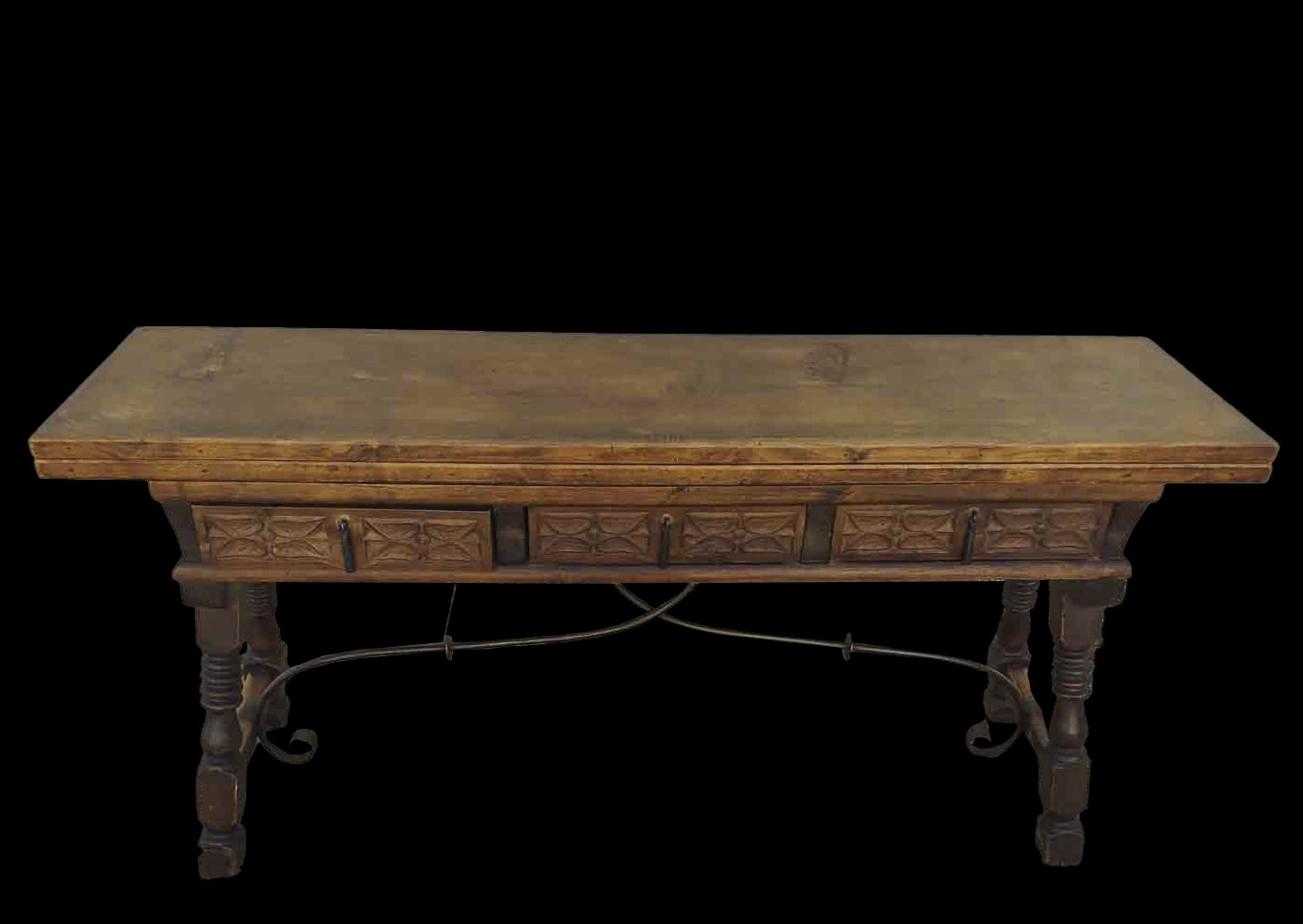 Large Castilian table in oak and lyre leg type forging from the 18th century