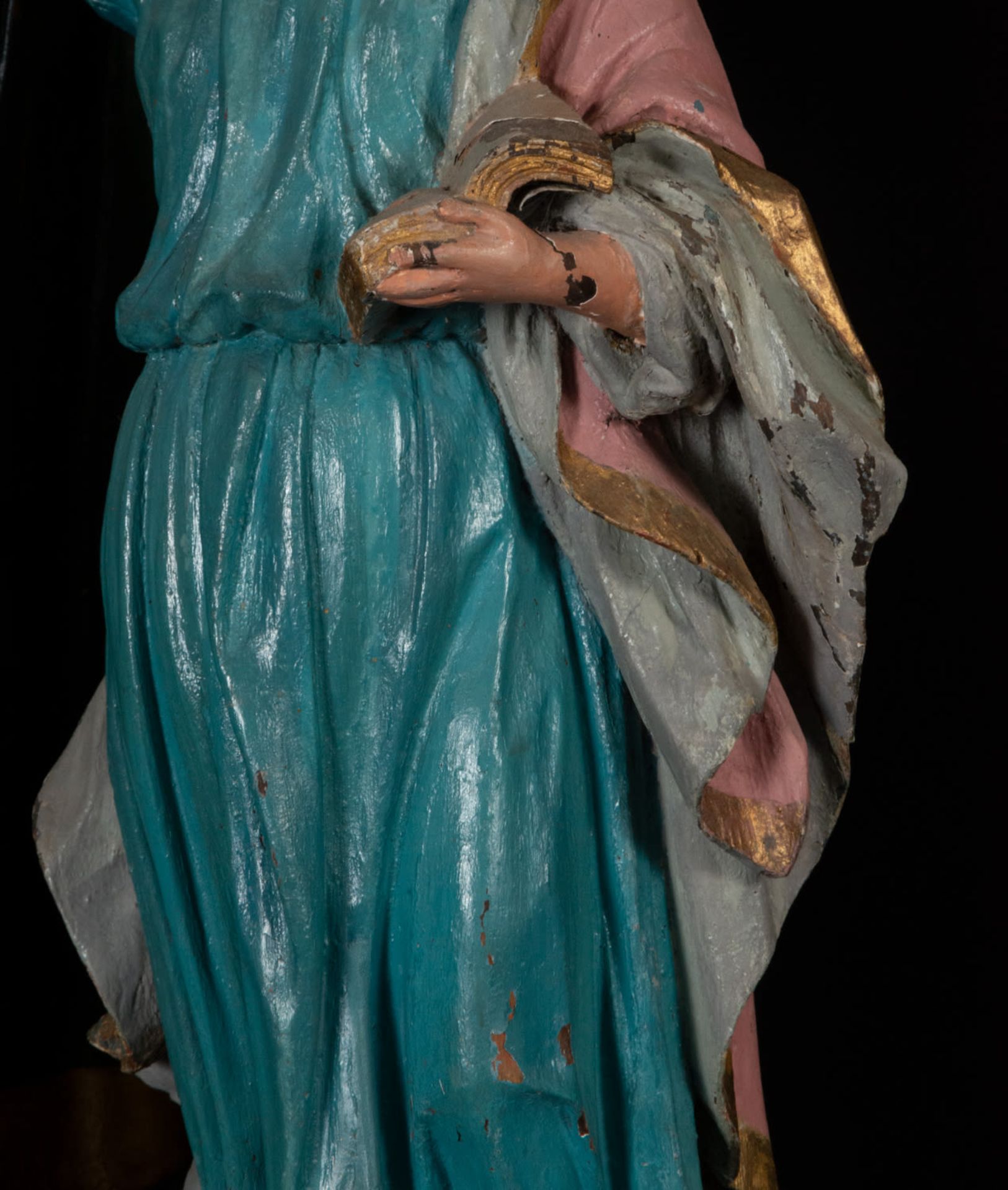 Saint Joachim next to Mary in polychrome wood, 18th century Brazilian school - Image 5 of 7