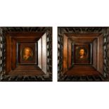 Pair of Portraits in Oval in copper, Flemish school of the 17th century, follower of Rembrandt
