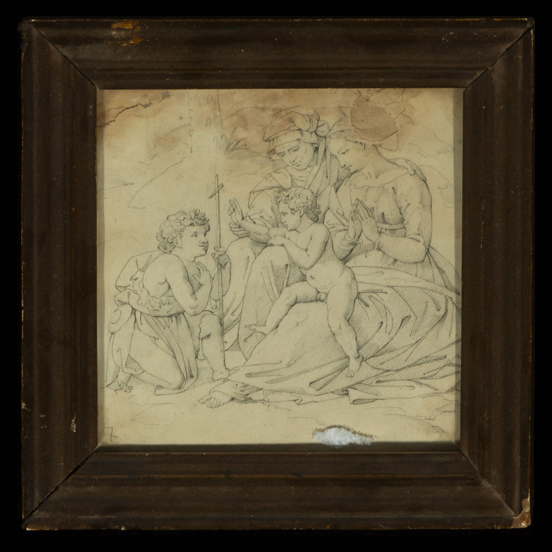 Drawing on paper of the Holy Family by Raphael Italian school of the 18th century