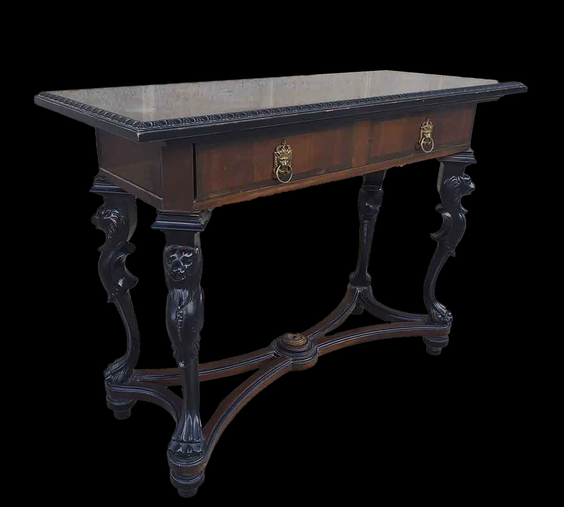 Console in rosewood and ebony marquetry enters Chippendale style, 19th century English Victorian wor - Image 4 of 5