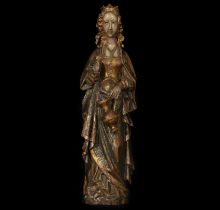 Saint Martha in wood carving in Neo Gothic style, Germany 19th century