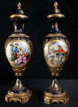 Great pair of French porcelain vases "Sevres Blue", mounted in gilt bronze, late 19th century