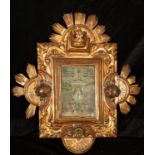 Cornucopia frame from the 17th century in polychrome and gilded wood relief with gold leaf