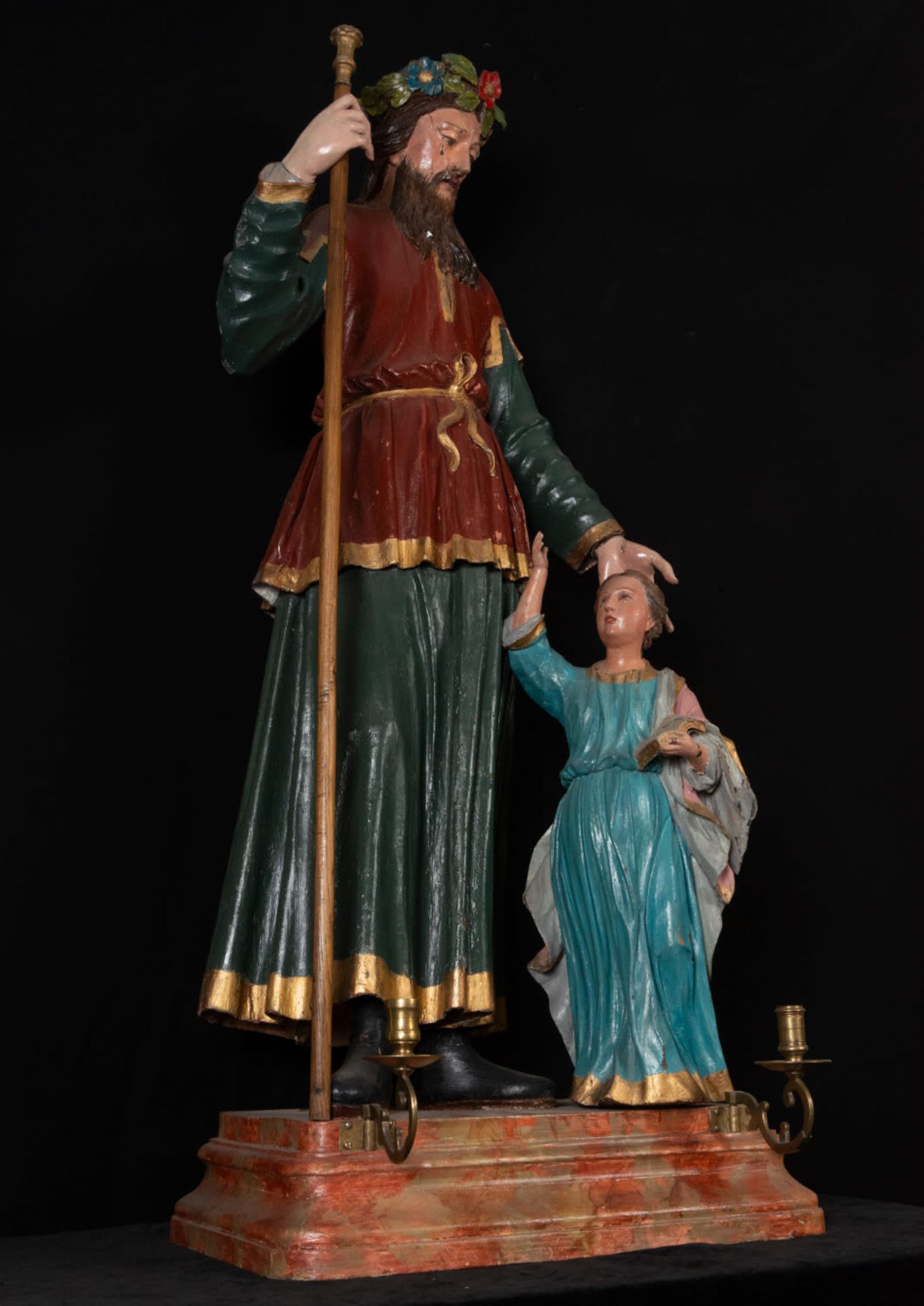 Saint Joachim next to Mary in polychrome wood, 18th century Brazilian school - Image 3 of 7