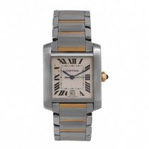 Cartier steel and gold wristwatch Tank Française model in steel and 18k gold