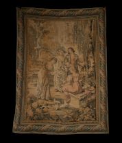 French "Verdure" tapestry depicting a gallant scene in a baroque garden, 19th century