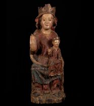 Romanesque Virgin "Sedes Sapientae" from the end of the 13th century, transition to Gothic, Northern