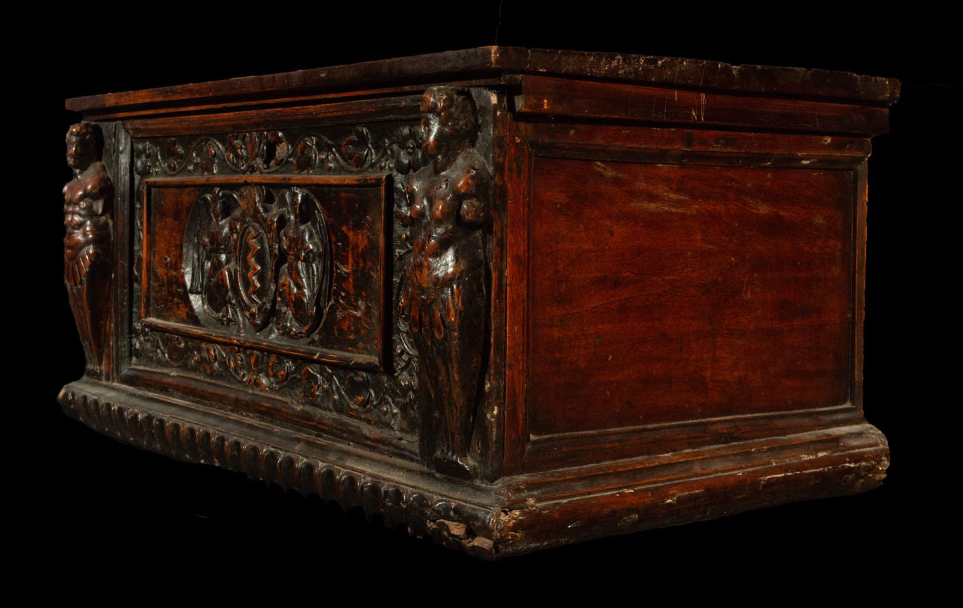 Important Italian Renaissance Chest with Nobility Heraldic Shield and couple of Hercules, Veneto, It - Bild 4 aus 6