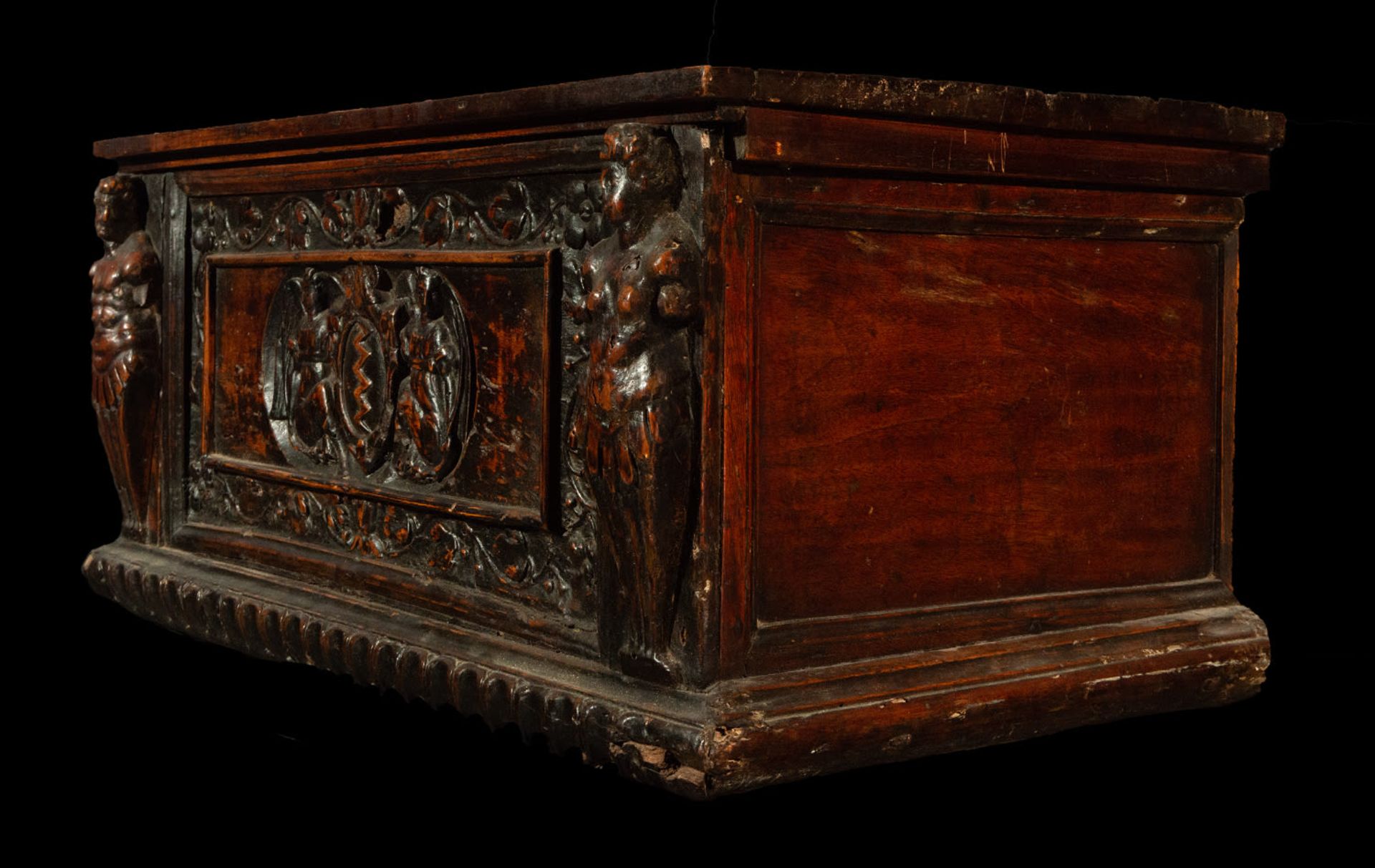Important Italian Renaissance Chest with Nobility Heraldic Shield and couple of Hercules, Veneto, It - Image 4 of 6