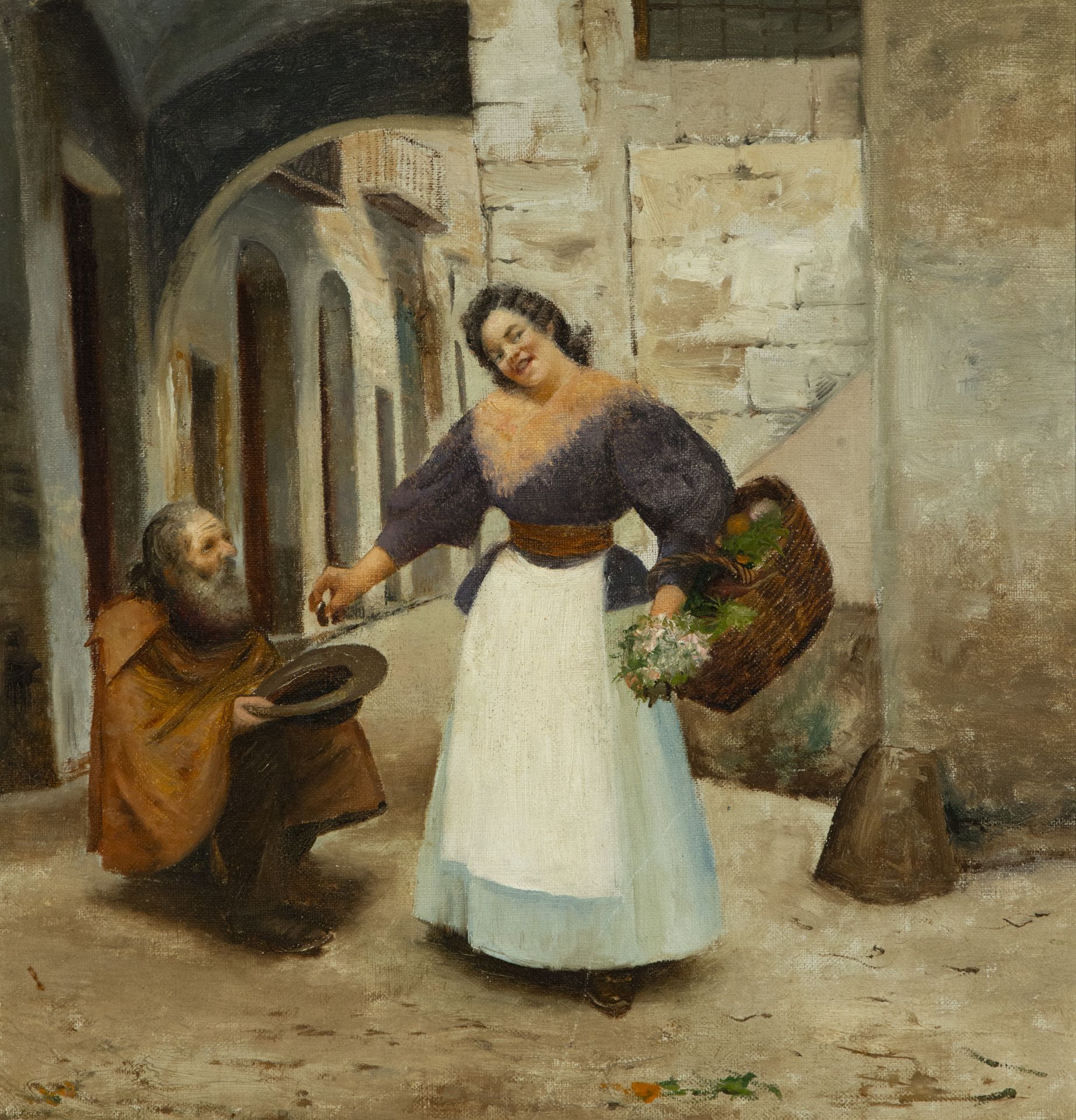 Oil on canvas, Italian or Spanish costumbrista school of the 19th century, signed - Image 2 of 6