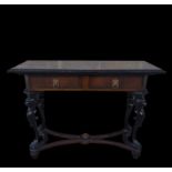 Console in rosewood and ebony marquetry enters Chippendale style, 19th century English Victorian wor