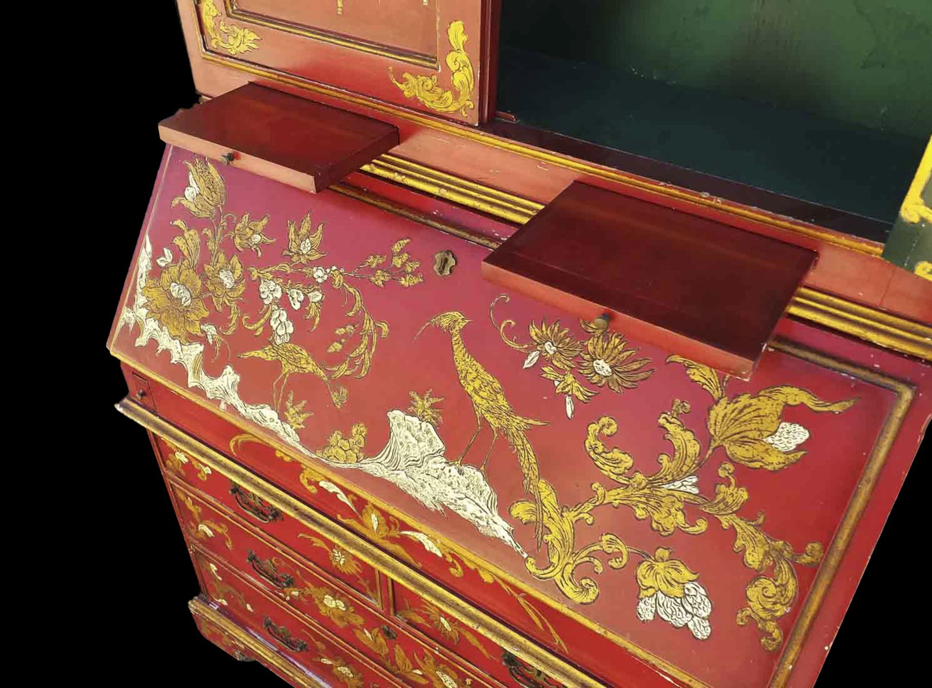Spectacular Mallorcan Secretariat Wardrobe with English Regency style chest of drawers with Chinese  - Image 9 of 10