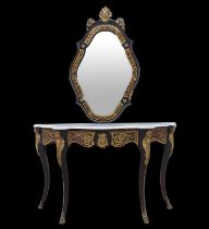 Antique Boulle console with antique mirror Boulle Napoleon III 19th century