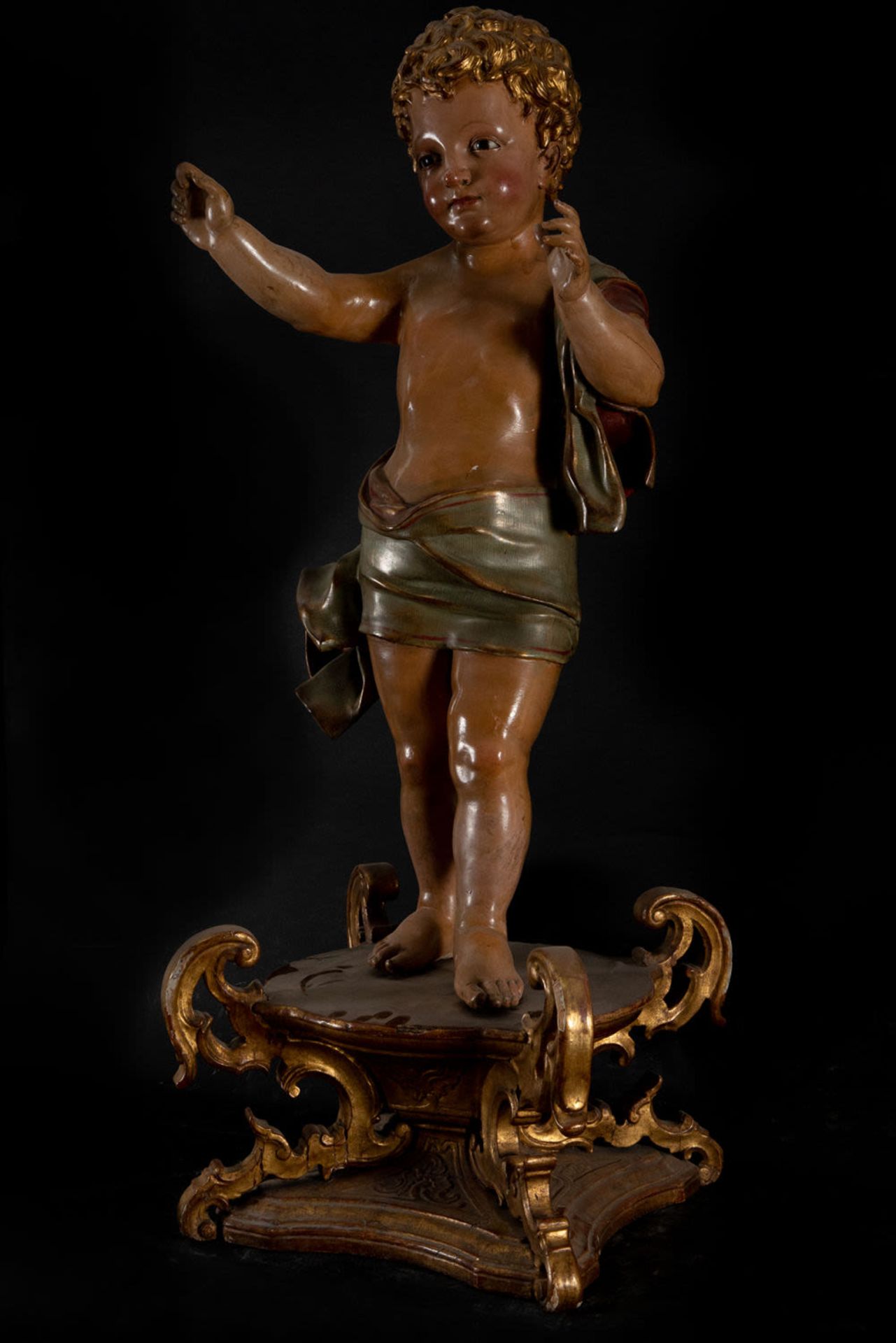 Precious San Juanito in carved and gilded wood, with period base, Italian school from the end of the - Image 2 of 4
