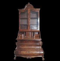 Antique Dutch bureau showcase in walnut root marquetry from the 19th century